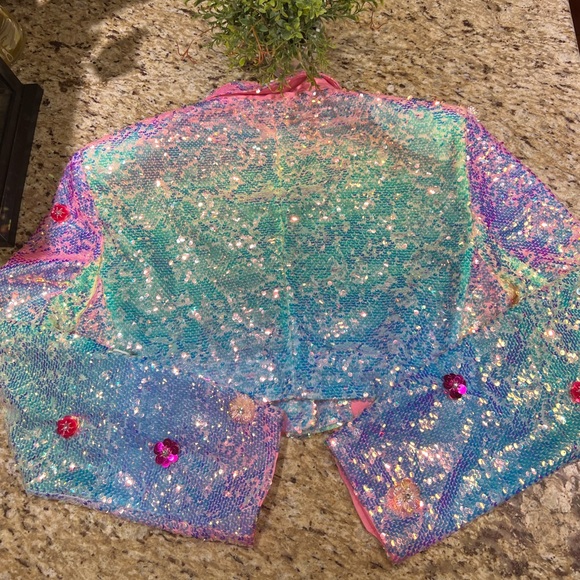 Nasty Gal Premium Floral Embellished Pink Iridescent Sequin Cropped Blazer 12 - Picture 14 of 16